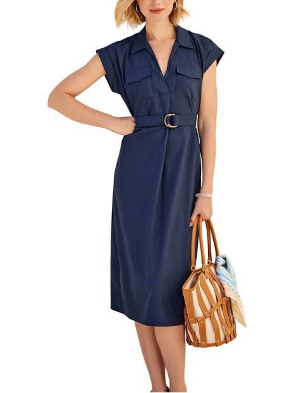 NWT J. McLaughlin Eugenia Navy Belted Dress size L